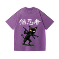 Cat Ninja Vintage Wash Japanese Design T-Shirt