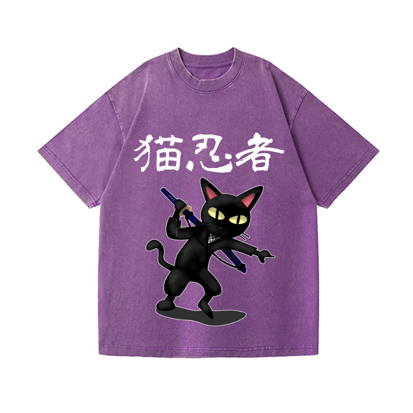 Cat Ninja Vintage Wash Japanese Design T-Shirt
