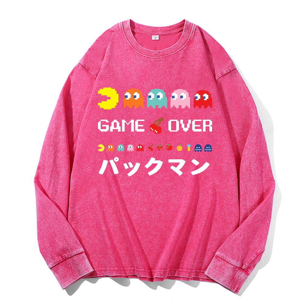 Pacman Vintage Cotton Wash Crewneck Long-Sleeve T-Shirt