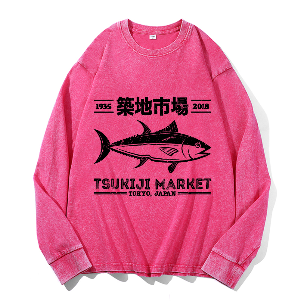 Vintage Cotton Wash Crewneck Long-Sleeve T-Shirt