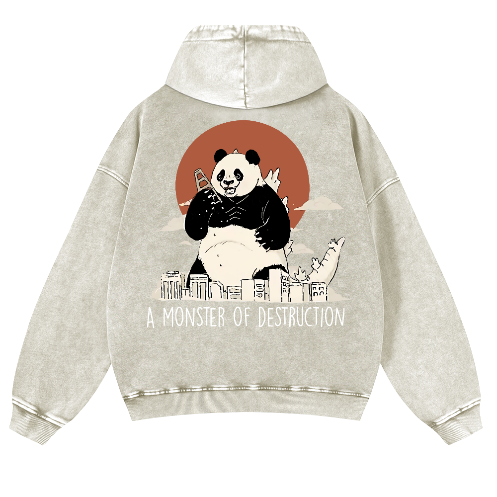Panda Kaiju Vintage Washed Cotton Back Art Hoodie