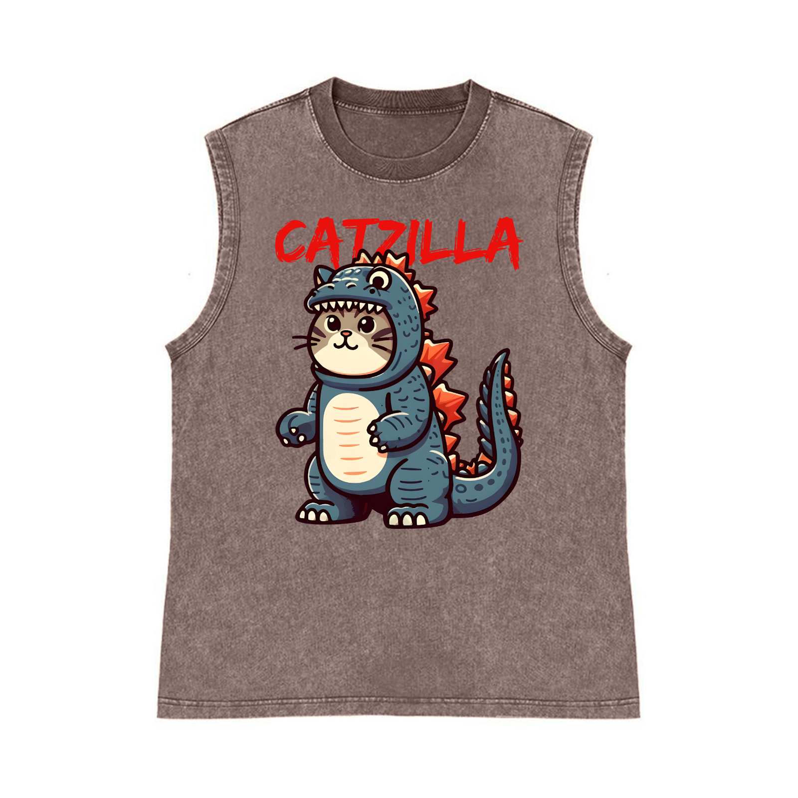 Catzilla Cat Kaiju Pure Cotton Wash-Dyed Sleeveless Tank Top