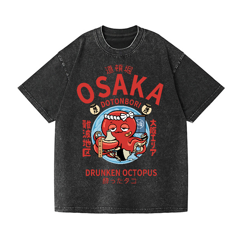 Osaka Dotonbori Drunken Octopus Vintage Wash Japanese Design T-Shirt